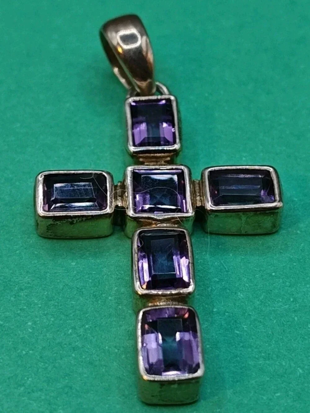 Vintage Cross Locket Amethyst Sterling Cross Pendant Rhinestone Cross Brooch LC